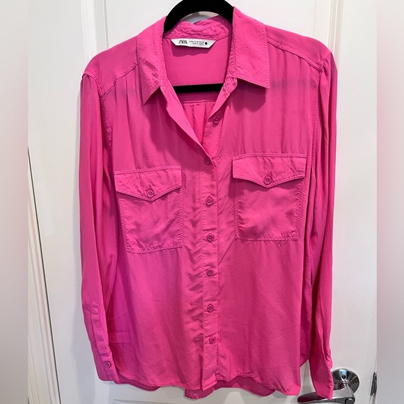 ZARA Bright Pink Blouse M - Picture 1 of 3